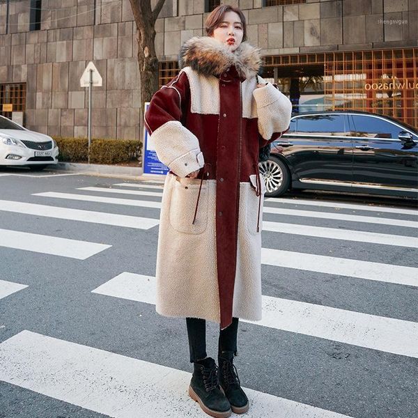 

retro lamb woolen cotton jacket women 2021 winter version of wild korean wool fur collar hooded nz02 women's & blends, Black