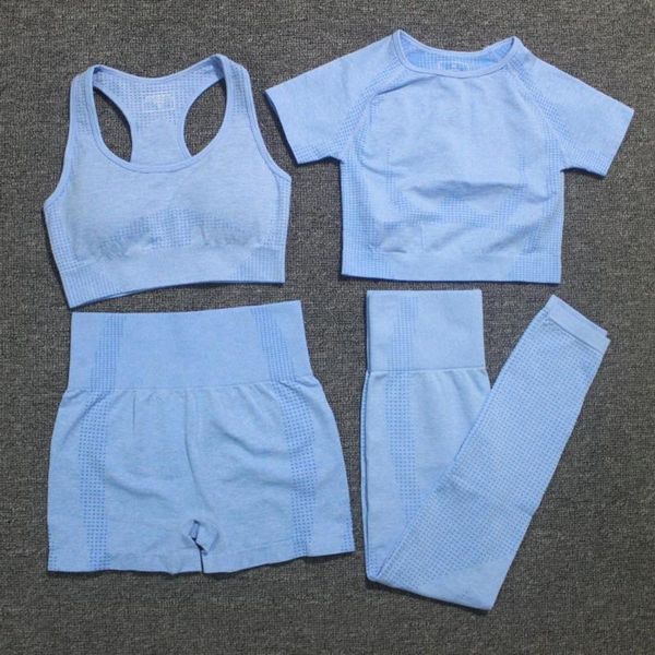 

4 pcs/set yoga set +short sleeve crop sports bra+sport shorts sports wear women gym clothing sports suit, White;red