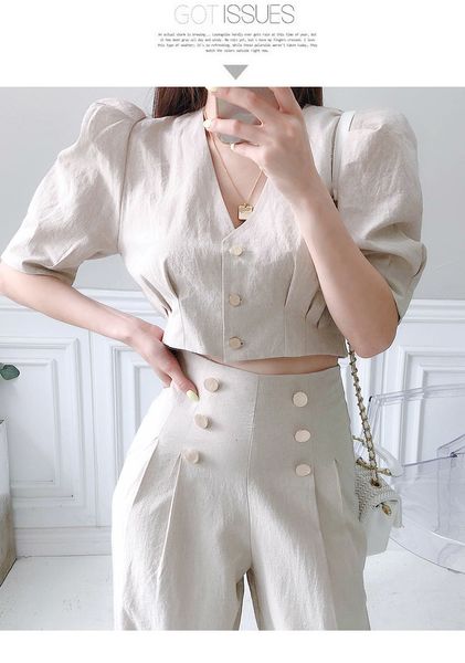 

women's two piece pants zawfl - women's two-piece summer round neck short sleeve and high waist casual pants, korean office, 2021, White