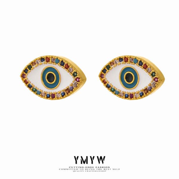 

stud ymyw exquisite eye earrings colorful cubic zirconia copper 14 k trendy jewelry for women wedding gift 2021, Golden;silver
