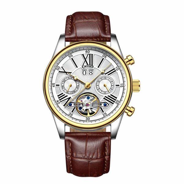 

wristwatches kinyued luxury automatic watches men brand waterproof mechanical leather wrsit relogio masculino, Slivery;brown