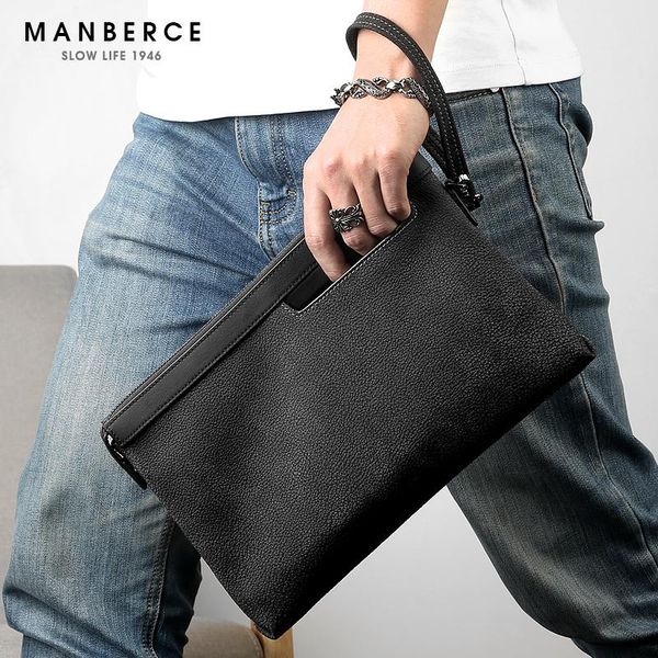 

briefcases genuine leather clutch bag casual high capacity portable fashion zipper business bolsos hombre men's bags db60sn