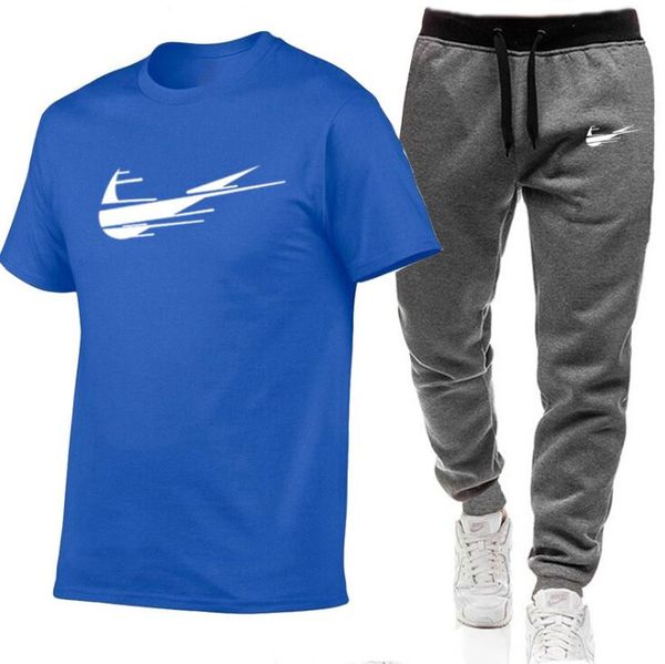 

2021 summer t-shirt pants set casual 100% cotton tracksuits fitness jogger t shirt hip hop fashion men's s-xxl, Gray