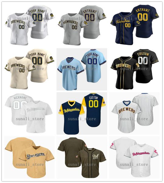 

sewed 19 robin yount 8 ryan braun 22 christian yelich 3 orlando arcia kolten wong 15 tyrone taylor 56 justin 53 brandon woodruff jersey, Blue;black