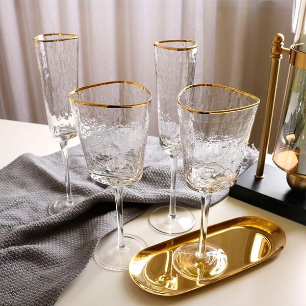 

gold edge cup crystal glass creative tumbler hammer pattern dinner tool drinking utensils european red wine champagne glass 1pcs