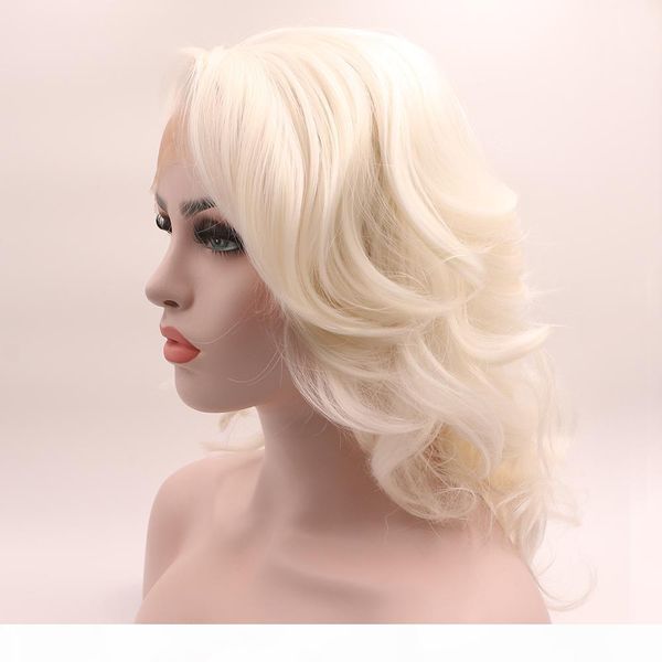 

fantasy beauty short white platinum blonde heat resistant hair ombre blonde synthetic lace front wig for women side part, Black