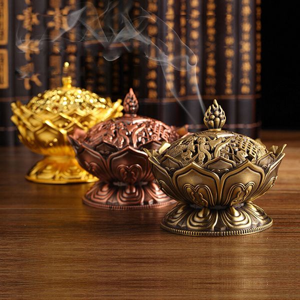 Home Lotus Flor Incenso Queimador Budismo Buddha Buddha Bronze Mini Sandalwood Censer Metal Artesanato Decoração