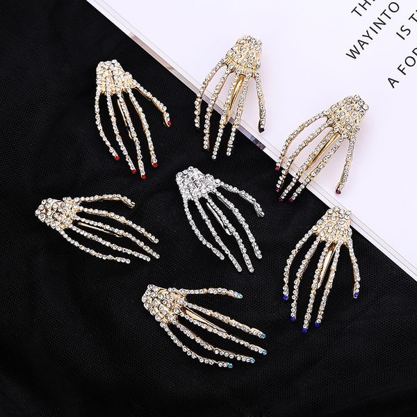 

ghost claw skull water drill hairpin fashion straight clip hand claw hairpin banger hand bone clip, Golden;silver