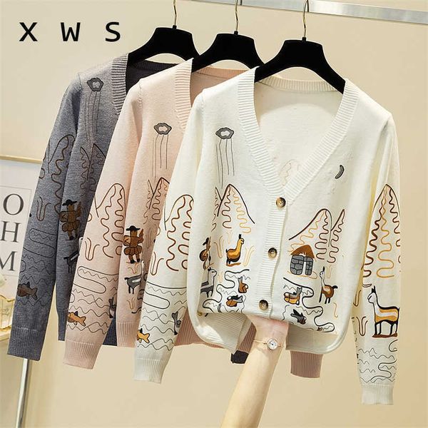 

women's knitted jacket autumn and winter korean version of the v-neck fashion outer cardigan sweater women jersey mujer 210604, White