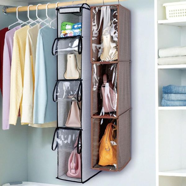 

hanging handbag organizer for wardrobe closet transparent storage bag door wall clear sundry shoe bag with hanger pouch #g2