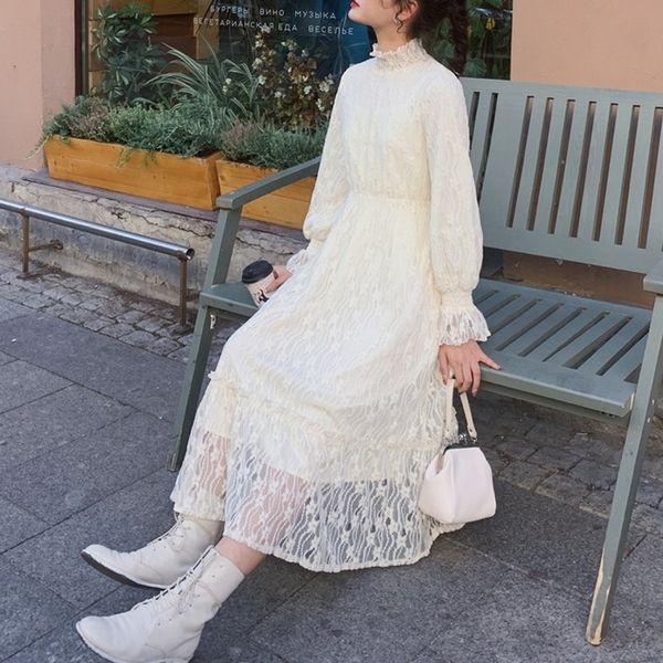 

women autumn winter elegant long maxi dress vintage lace mesh female long maxi dress casual lady party dress vestidos, Black;gray