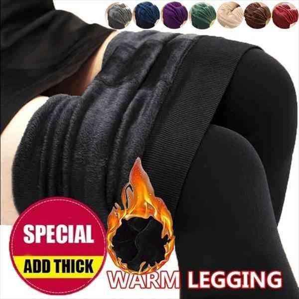 

winter high waist thick velvet womens legging keep warm legings solid all-match push up elastic jeggings a, Black