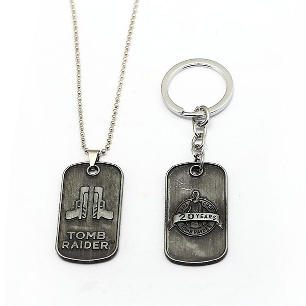 

keychains movie tomb raider keychain metal dog tag pendant key ring beads chain fans souvenir kolye jewelry llaveros, Silver
