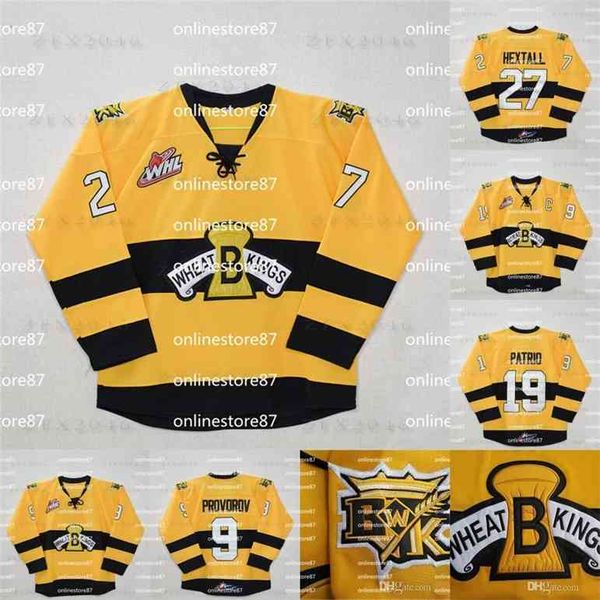 VinCustom Brandon Wheat Kings #9 Иван Проворов #19 Нолан Патрик #27 Рон Хекстолл Желтая хоккейная майка с вышитыми логотипами по индивидуальному заказу