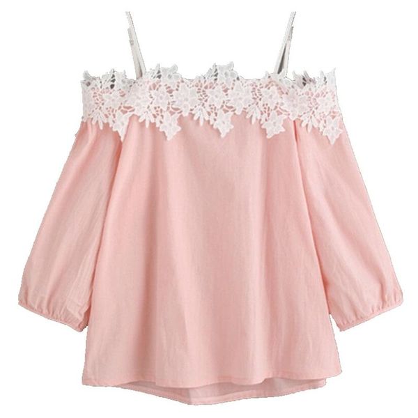 

women's blouses & shirts 2021 summer stweety women off shoulder lace loose blouse fresh girls puff sleeves, White