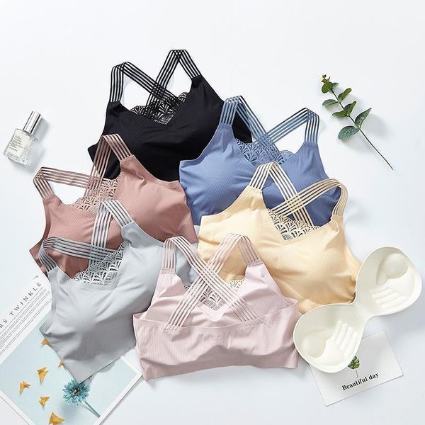 

women bralette seamless wrapped chest lace underwear with pad sling tube vest ladies yoga fitness sports bras h66 outfit