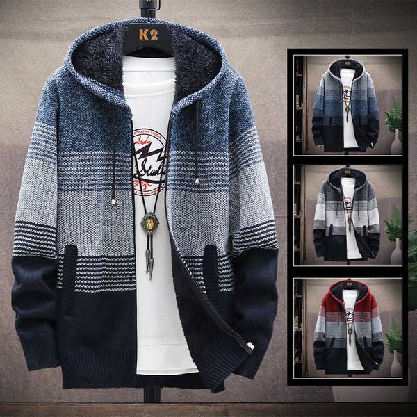 

sweater men's t-shirt autumn and winter plush thickened zipper with hooded jacket coat loose korean wool fashion, Black;brown