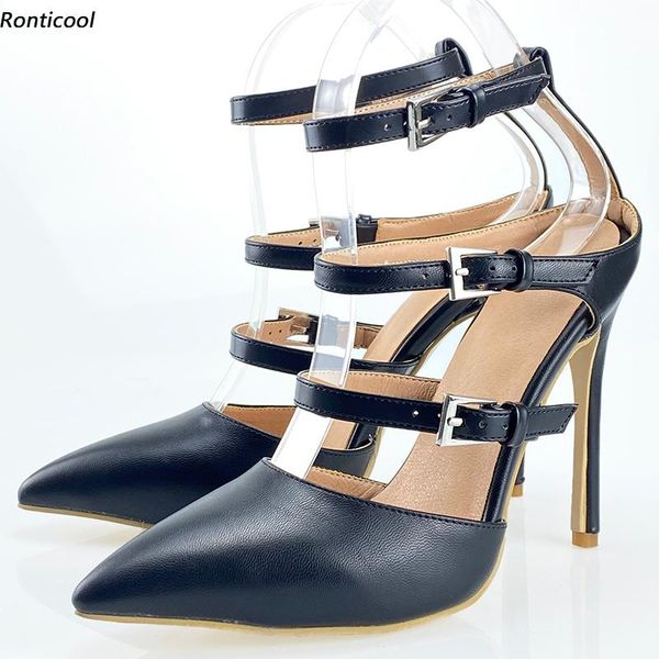 

dress shoes ronticool handmade women buckle strap sandals stiletto heel pointed toe black party us size 5-15