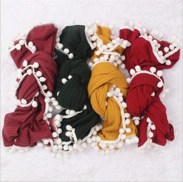 

baby swaddling newborn waffle tassel wrap blankets super soft knitted ball infant cart cover blanket solid bath towels summer cool quilt nur