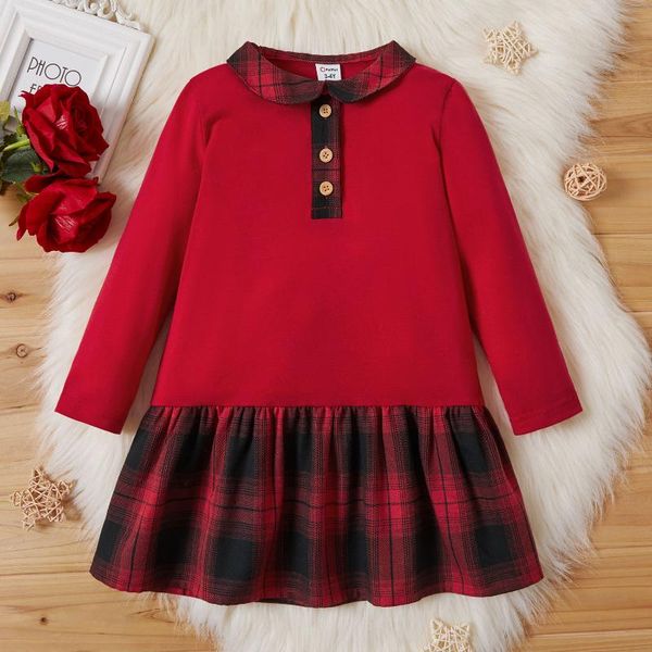 

girl's dresses toddler girl plaid dress, Red;yellow