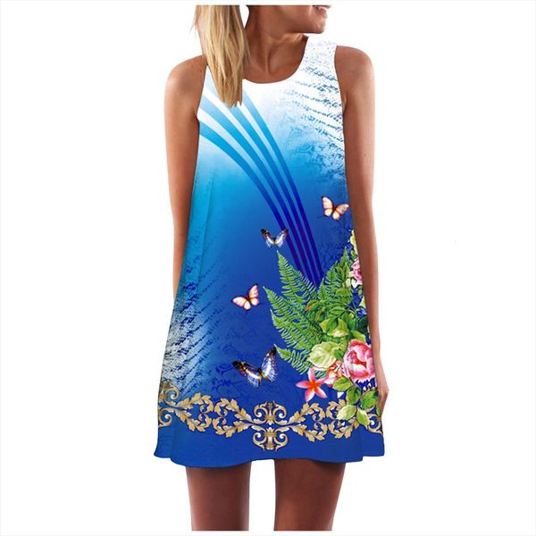 

bohemian beach summer vintage butterfly womens dress print sundress sleeveless mini tank robe longue femme, Black;gray