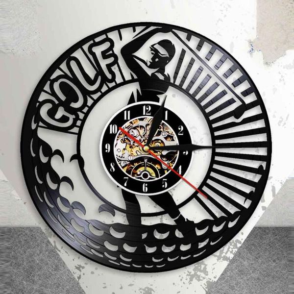 

wall clocks golf silent non ticking 3d record clock sports club vintage 12" black hanging watch golfers ornament