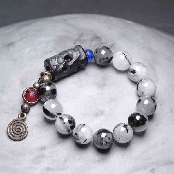 

flower hollow out wood bead ink black hair crystal large bracelet male personality national fashion accessories, Golden;silver