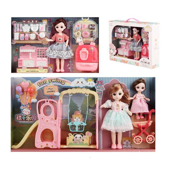 

aido meiqi 9-inch doll fun kitchen set children's amusement park parent child doll set pet toys
