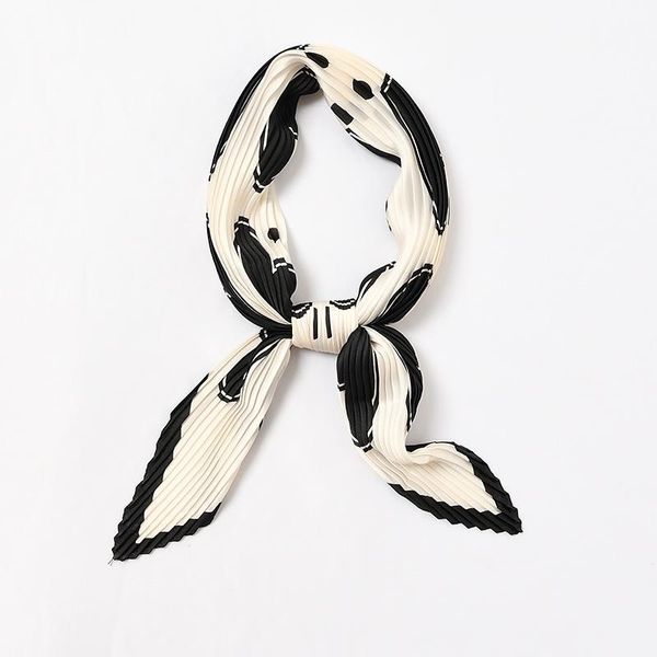 

scarves spring small crinkle neck scarf silky bandana pleated for women cute love print pattern crumple foulard [3993], Blue;gray
