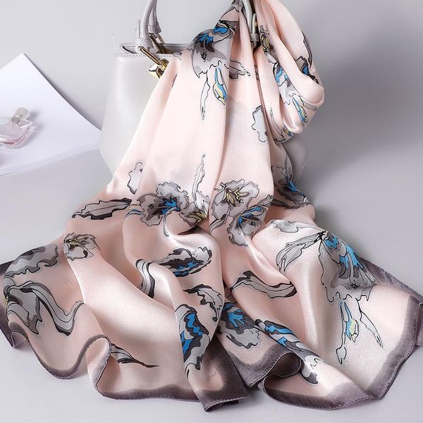 

ladies new japan korea style silk scarf female all-match fashion spring summer foulard print neckerchief long travel shawl, Blue;gray