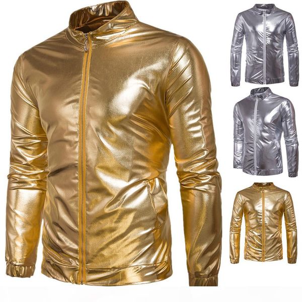 

new arrival fashion nightclubs jacket gold silver cool motorcycle street style outerwear zipper jackets for men, Black