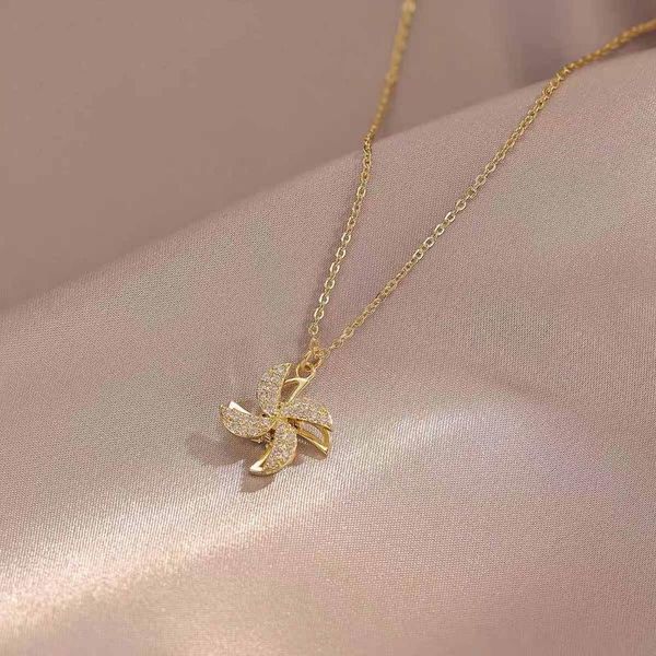 

chokers rotating windmill necklace for women light luxury niche design clavicle chain 2021 little fairy trend summer jewelry, Golden;silver