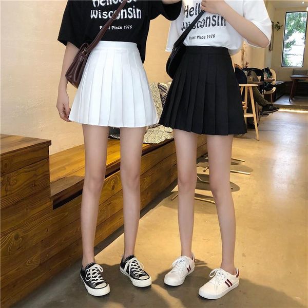 

skirts summer korean high waist a-line skirt retro plaid classic pleated student, Black