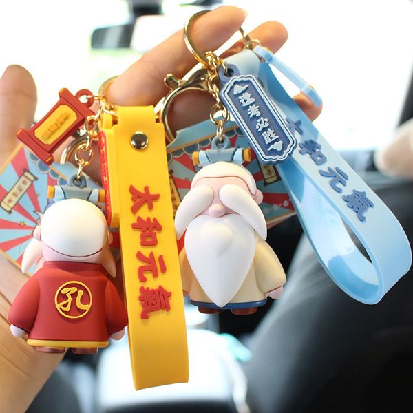 

2021 fashion keychain creative confucius grandfather keychain female cute cartoon car schoolbag fashion pendant graduation exam souvenir gif, Silver