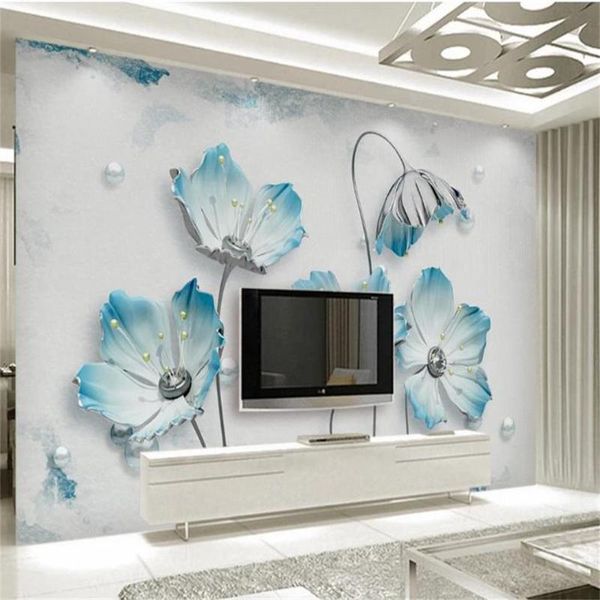 Tapeten benutzerdefinierte Größe 3D-Po-Tapete Wandbild Wohnzimmer Europäischer Schmuck Wildblumenbild Sofa TV-Hintergrund für Wand