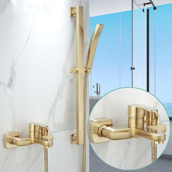 

2021 new bathtub set wall mounted brushed gold faucet, bathroom cold bath and shower mixer tap brass sihb