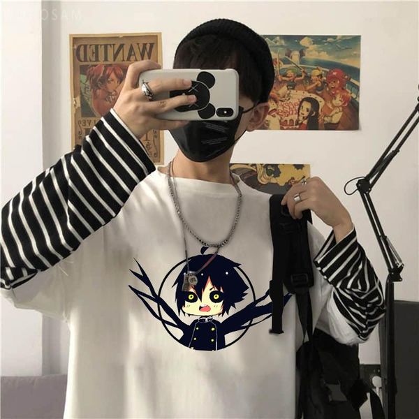 

men's t-shirts japan anime kawaii hyakuya yuuichirou seraph of the end long sleeve t-shirt funny manga printed summer casual oversized, White;black