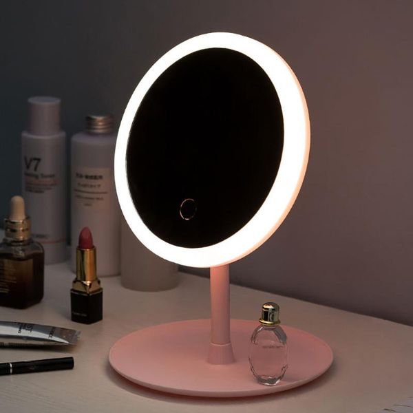 

compact mirrors usb charging makeup mirror natural light stand touch change desktools live selfie lamp
