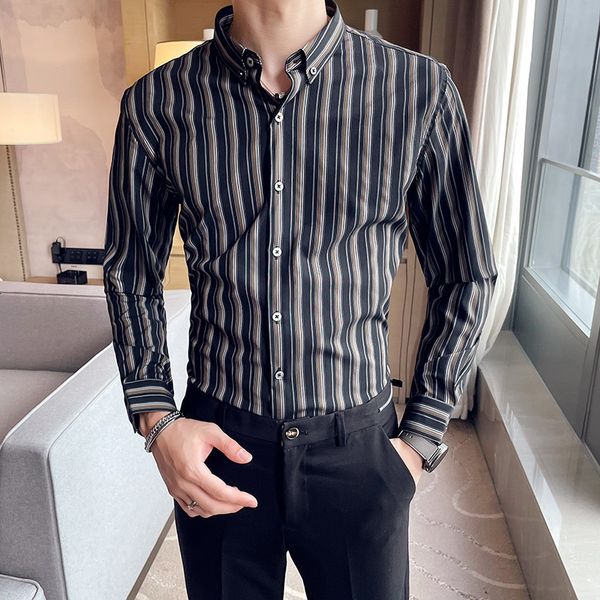 

black/white gentlemen striped office for men's clothes 2021 simple fine trim sleeve length shirts dressed 4xl-m uq1m, White;black