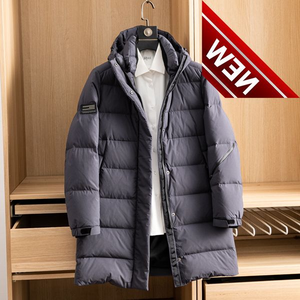 

150-200g 90% white goose down filling thick men puffer jacket hooded men's mid long coat for winter 2021, Black