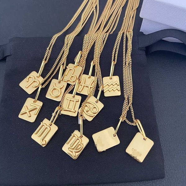 

famous brand women chain brass jewlery gold quality star sign designer square zodiac necklace, Silver