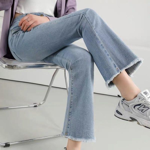 

women's jeans woman pants for women 2021spring high waist cropped light color denim pantalones vaqueros mujer, Blue