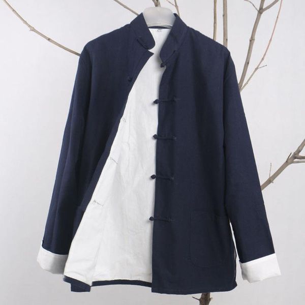

men's traditional double casual autumn jacket coat chi cotton tang tai deck suit coat uniform chinese winter bitqp, Black