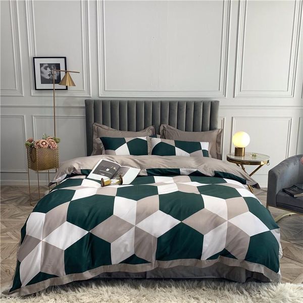

bedding sets plaid geometric printed vintage duvet cover set king  size 600tc egyptian cotton luxury ultra soft silky sheet