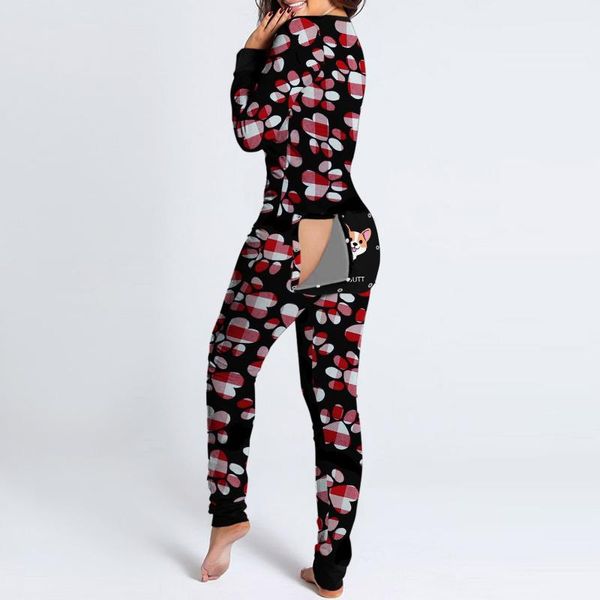

valentine's day buflap jumpsuit pajamas women deep v bodycon onesie long sleeve rompers buttoned flap sleepwear a50, Black;white