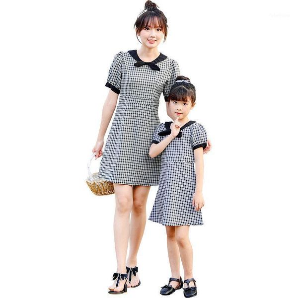 

family matching outfits summer mother daughter dresses plaid clothing baby girls dress women girl holiday1, Blue