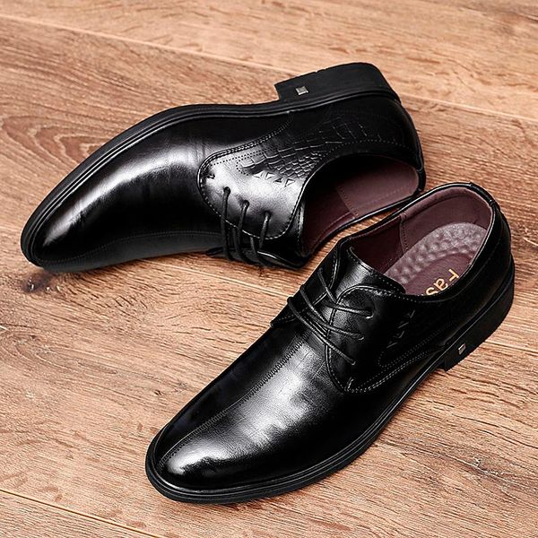

dress shoes fashion lace- up oxford men leather formal shoe men's round toe breathable business wedding, Black