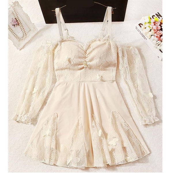 

staerk sleeve fairy fan cover the belly show thin conservative a word shoulder bubble spring one-piece female students