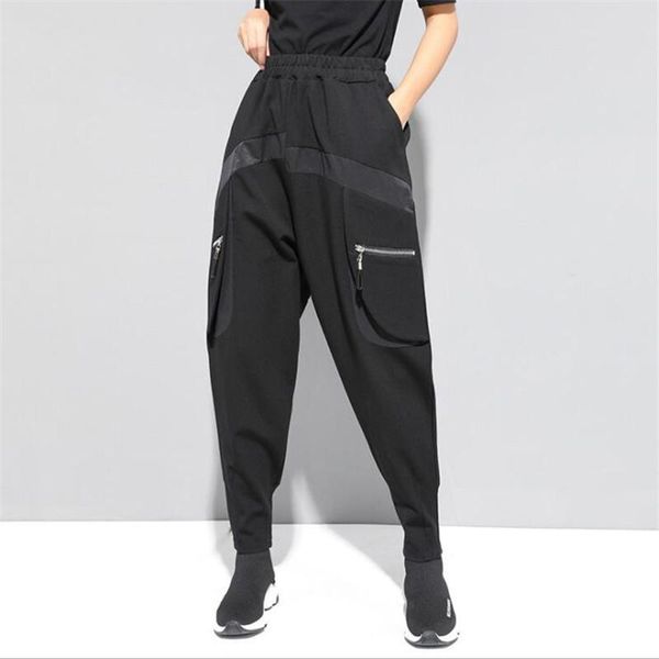 

women's pants & capris 2021 winter thick warm loose plus size black patchwork harem stitching zipper pantaloni pantalon femme, Black;white