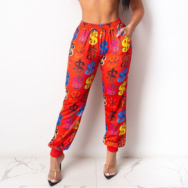 

2021 $print casual female sweatpants streetwear slacks new fall fashion elastic waistband for korean-style women a170, Black;white